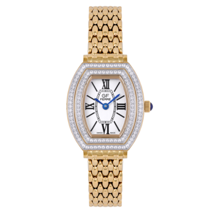 GF FERRE- Ladies- GP Case- White Dial- GP Band- cz