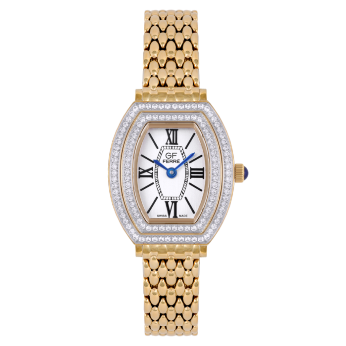GF FERRE- Ladies- GP Case- White Dial- GP Band- cz - Image 1