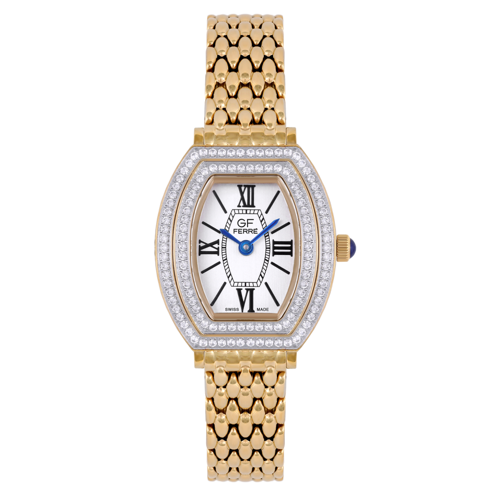 GFGP170047L.webp GF FERRE- Ladies- GP Case- White Dial- GP Band- cz - Image 1