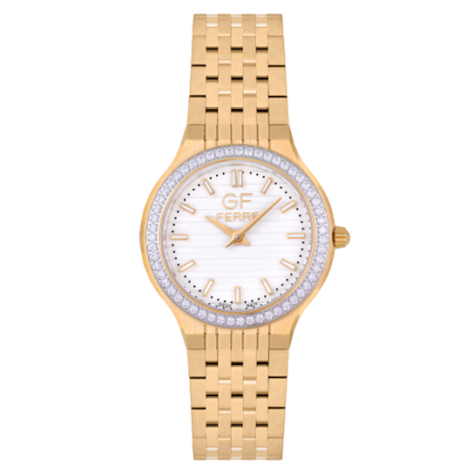 GF FERRE- Ladies- GP Case- White Dial- GP Band- cz