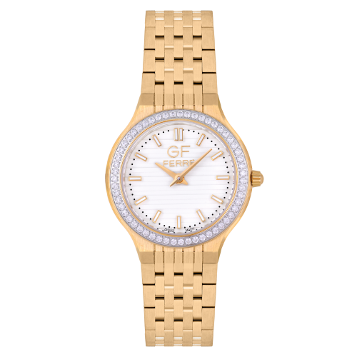 GFGP170087L.webp GF FERRE- Ladies- GP Case- White Dial- GP Band- cz - Image 1