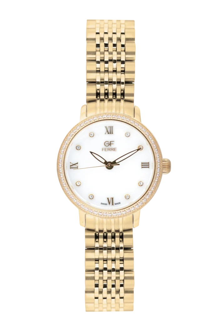 GF Ferre- Ladies- GP Case- White Dial- GP Band- CZ - Image 1