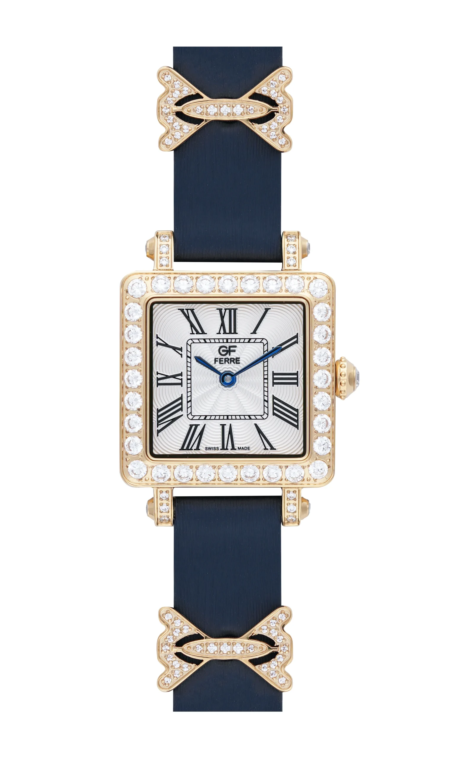 GFGP3056L-BU.webp GF Ferre- Ladies- GP Case- White Dial- Blue Leather Strap- CZ - Image 1