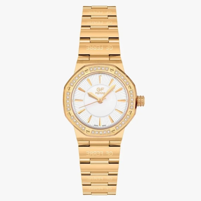 GF Ferre- Ladies- GP Case- White Dial- GP Band- CZ - Image 1