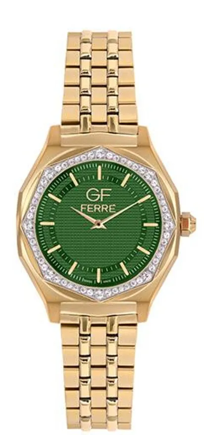 GFGPGN8064LZ.webp GF Ferre- Ladies- GP Case- Green Dial- GP Band- CZ - Image 1