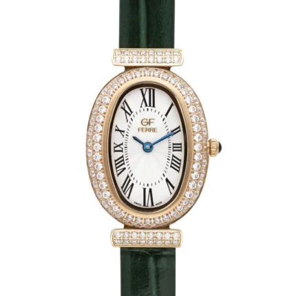 GF Ferre- Ladies- GP Case- White Dial- Green Leather Strap- CZ