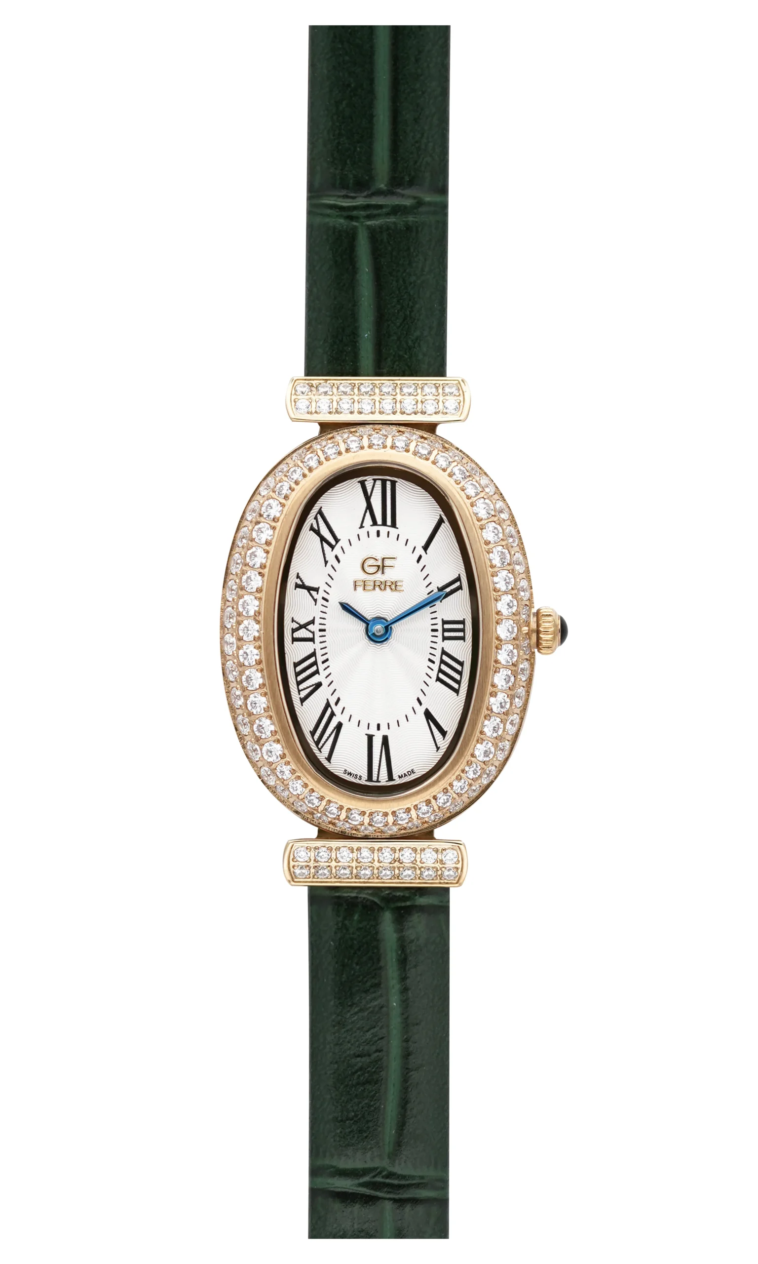 GFGPGR2391.webp GF Ferre- Ladies- GP Case- White Dial- Green Leather Strap- CZ - Image 1