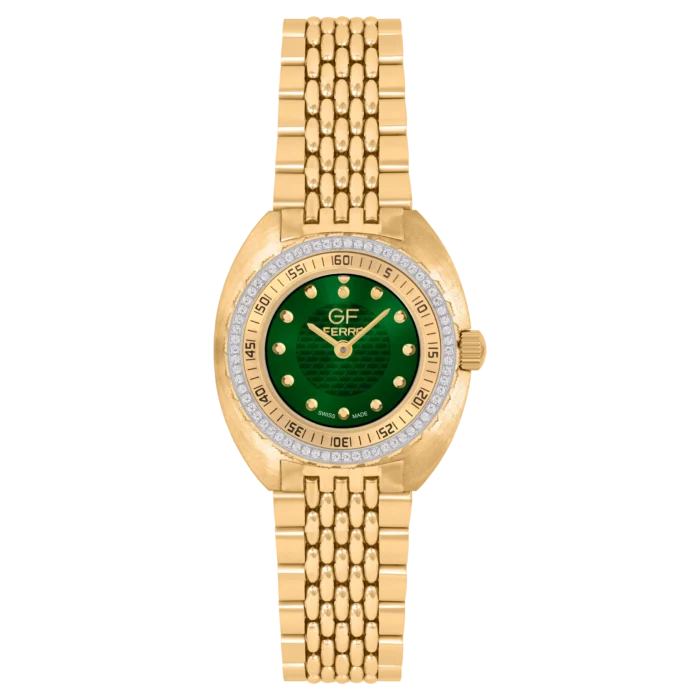 GF Ferre- Ladies- GP Case- Green Dial- GP Band- CZ - Image 1