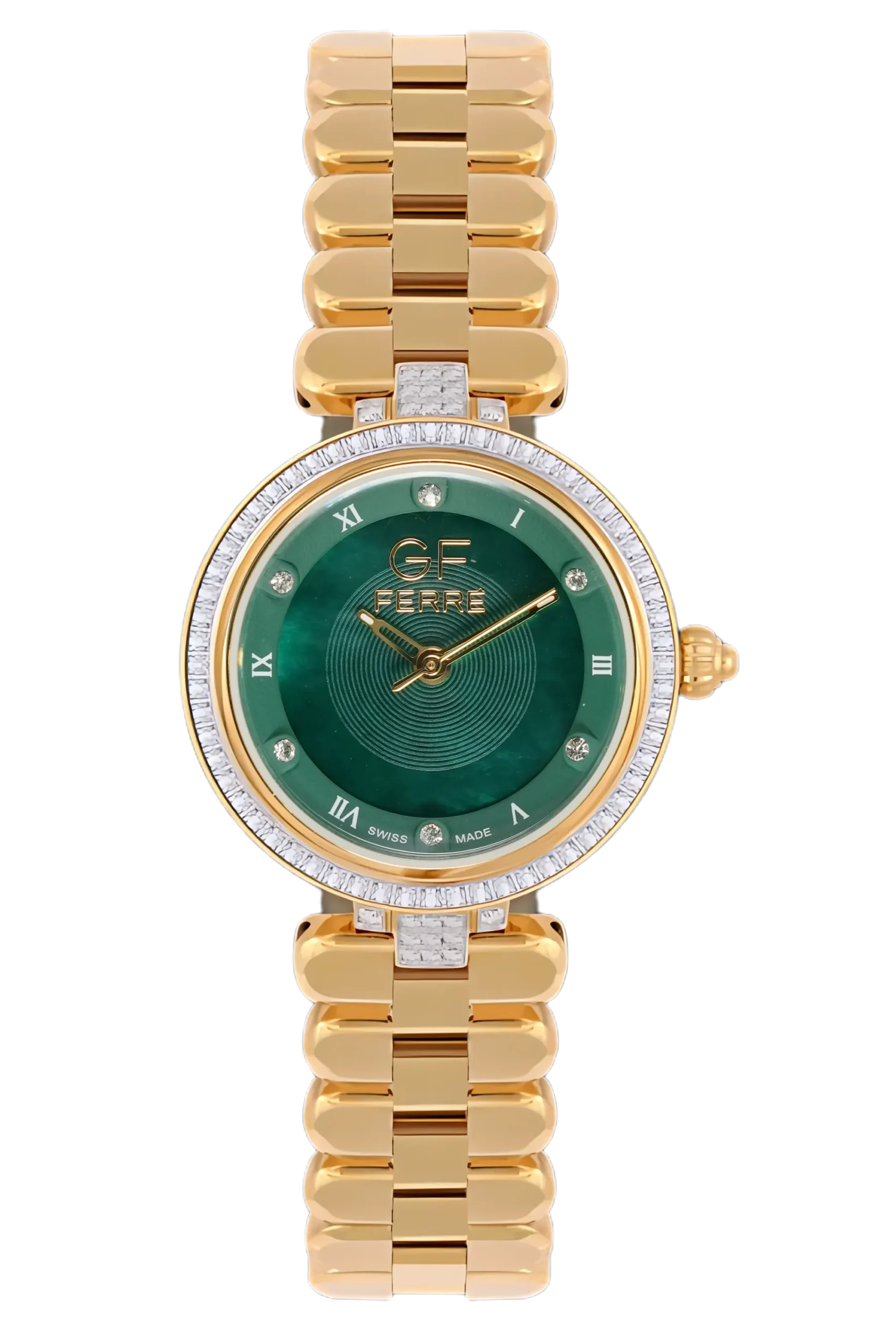 GF Ferre- Ladies- GP Case- Green Dial- GP Band- CZ