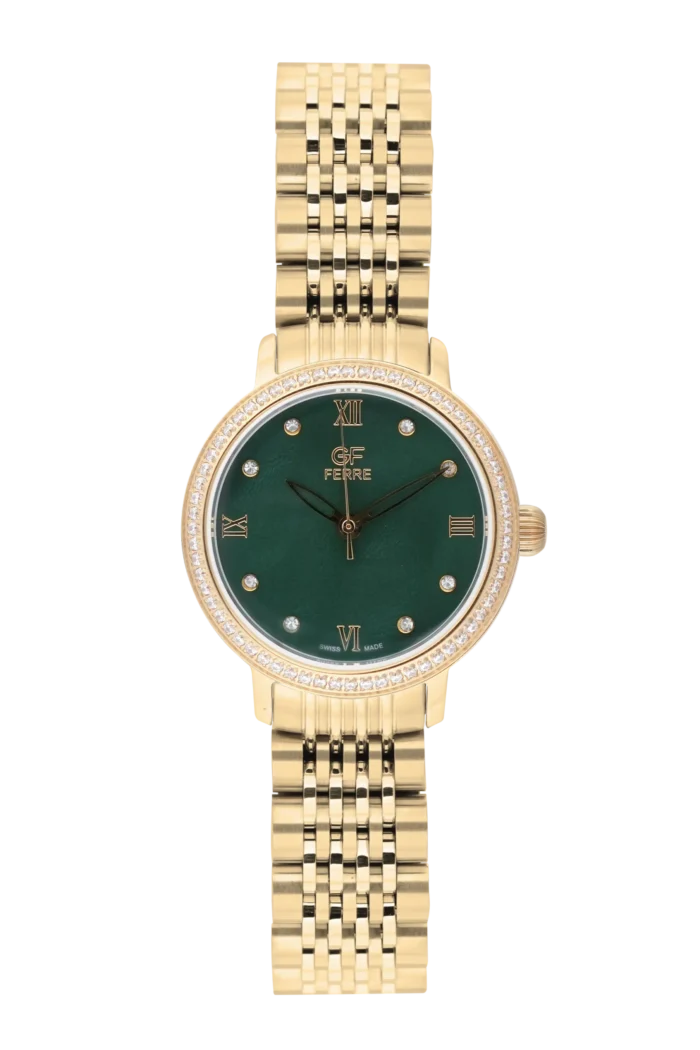 GF Ferre- Ladies- GP Case- Green Dial- GP Band- CZ - Image 1
