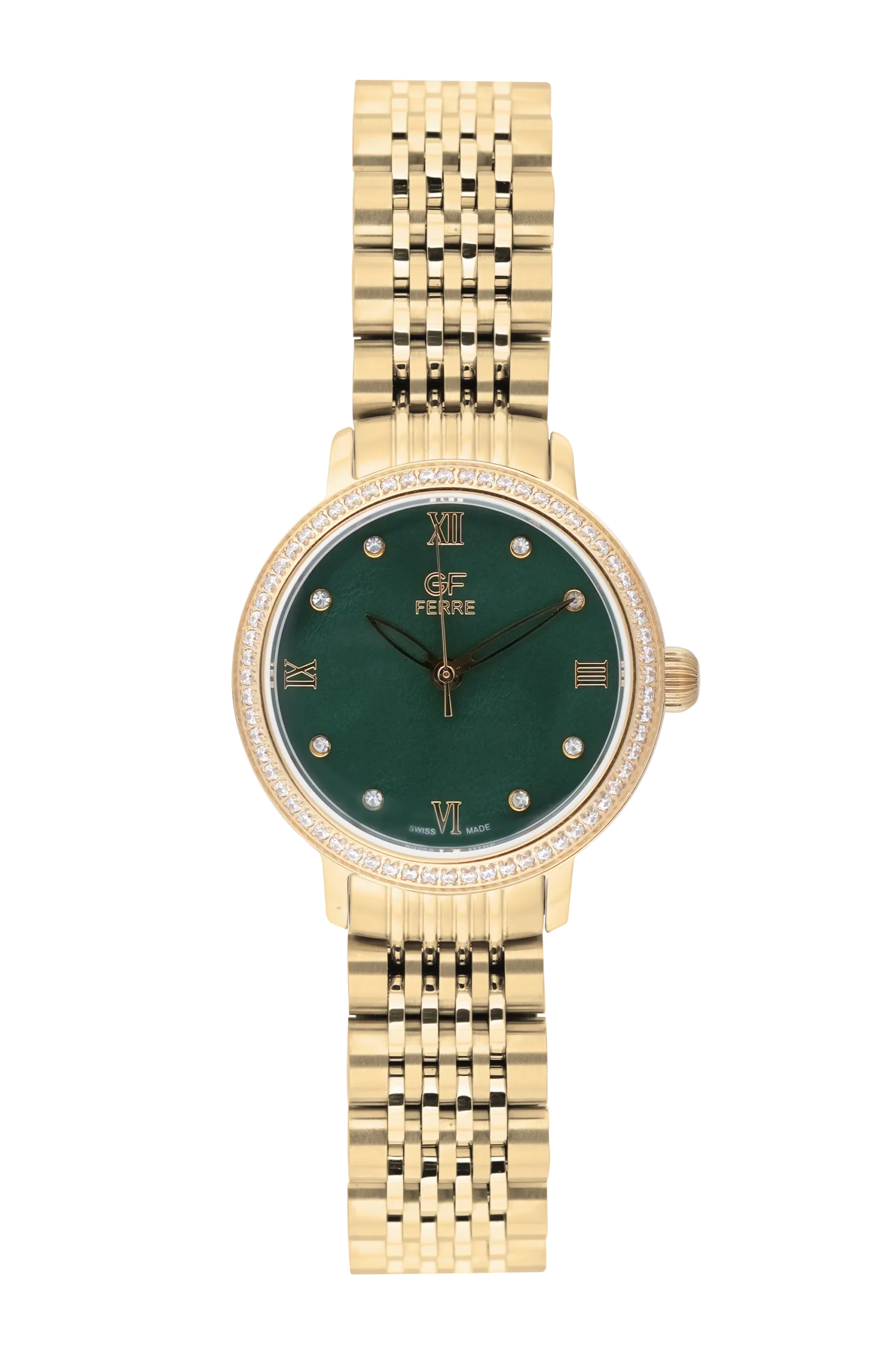 GFGPN2177LZ.webp GF Ferre- Ladies- GP Case- Green Dial- GP Band- CZ - Image 1