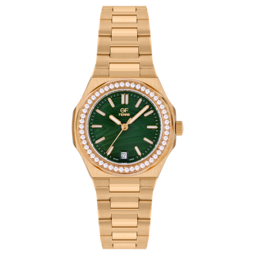 GFGPN2388LZ.webp GF Ferre- Ladies- GP Case- Green Dial- GP Band- CZ - Image 1