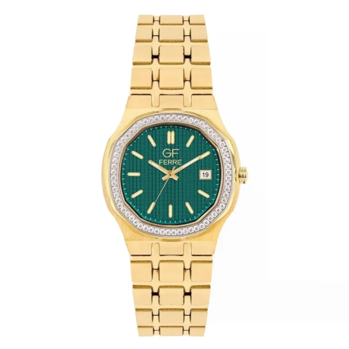 GF Ferre- Ladies- GP Case- Green Dial- GP Band- CZ - Image 1