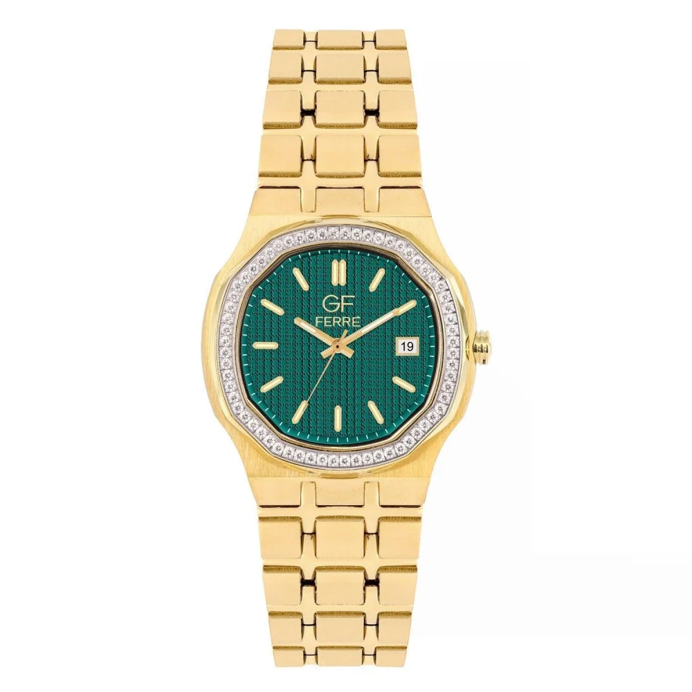 GFGPN8067LZ.webp GF Ferre- Ladies- GP Case- Green Dial- GP Band- CZ - Image 1