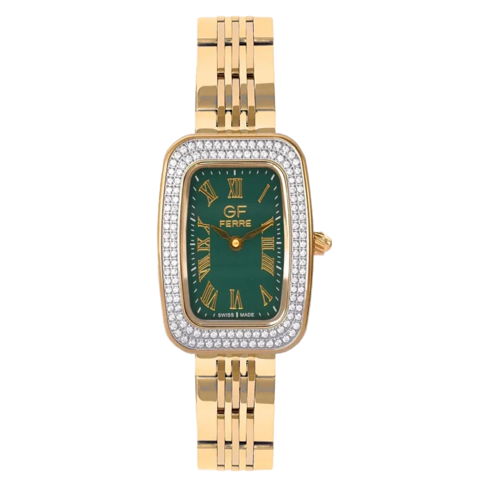 GF Ferre- Ladies- GP Case- Green Dial- GP Band- CZ - Image 1
