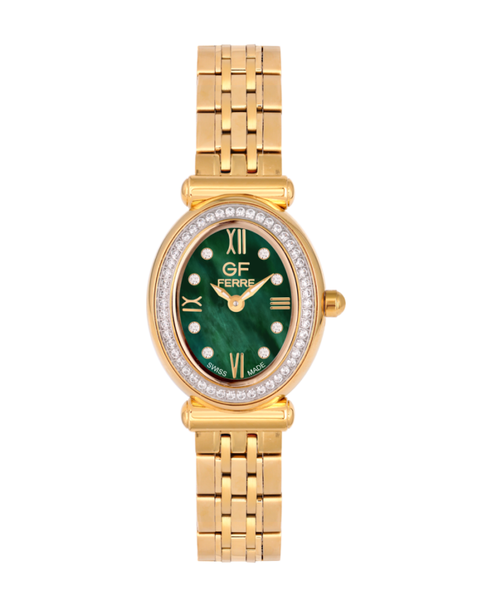 GF Ferre- Ladies- GP Case- Green Dial- GP Band- CZ - Image 1