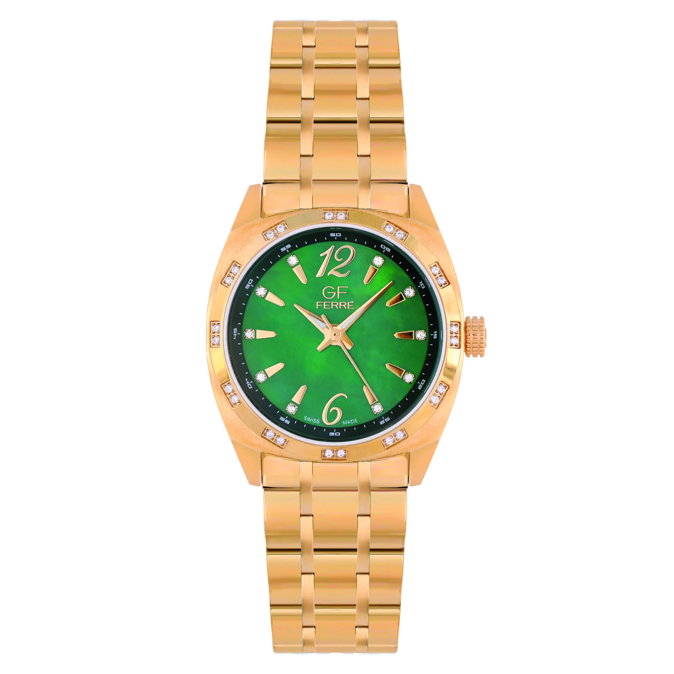 GF Ferre- Ladies- GP Case- Green Dial- GP Band- CZ