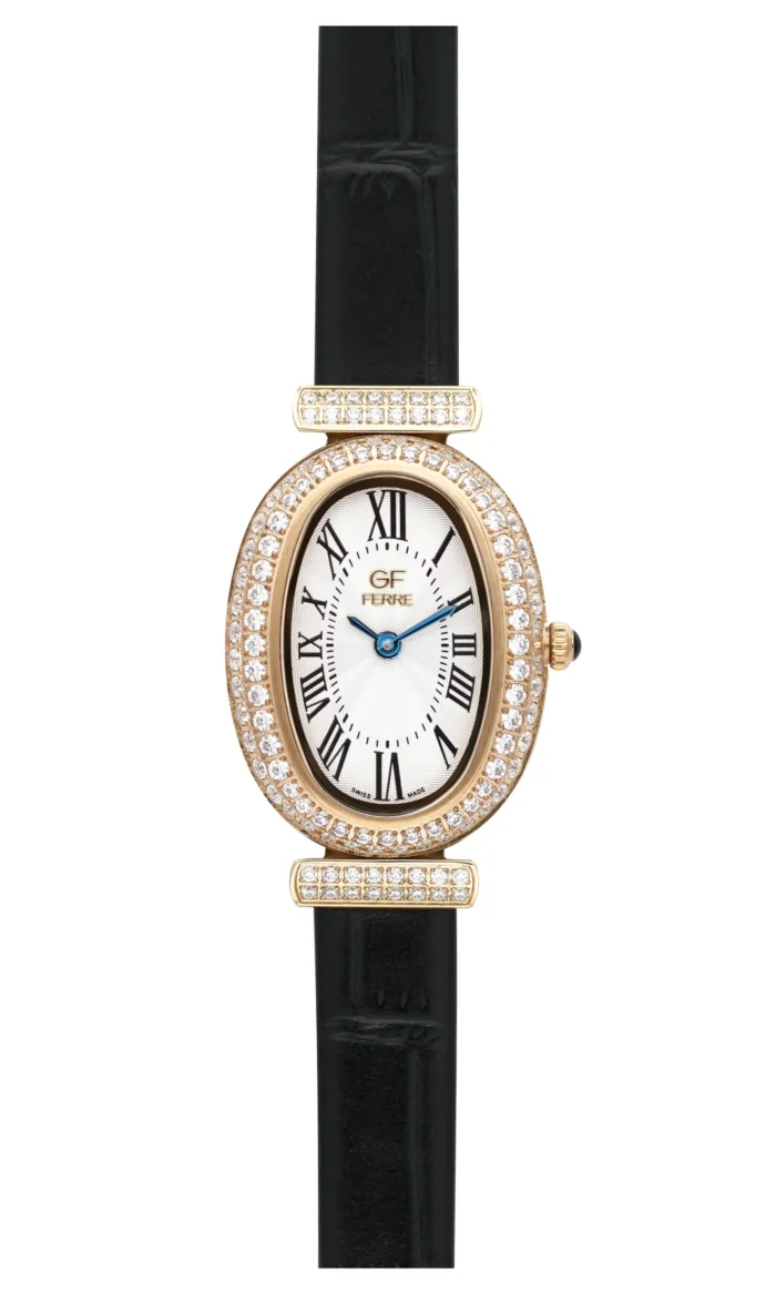 GF Ferre- Ladies- GP Case- White Dial- Black Leather Strap- CZ - Image 1
