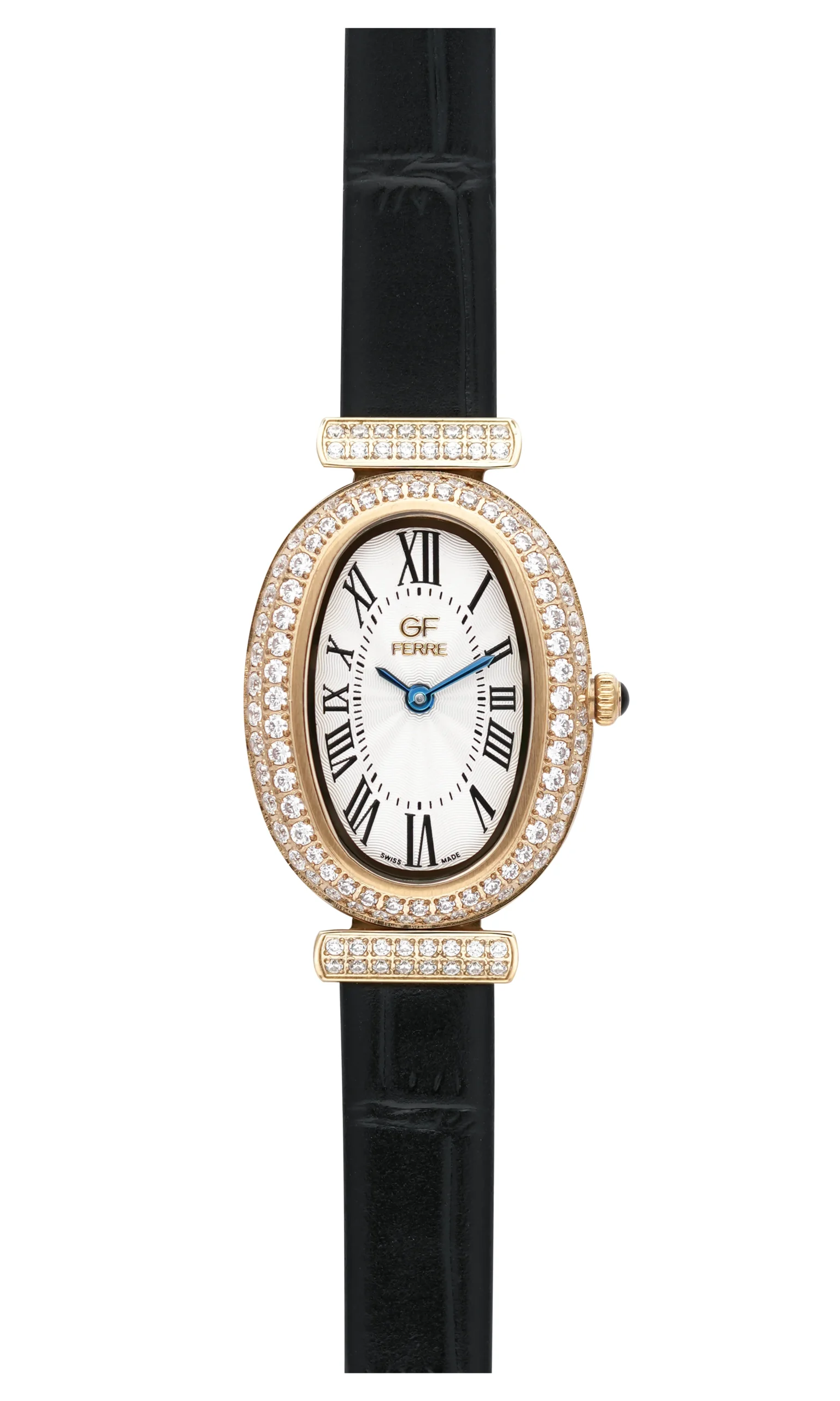 GFGPW2391.webp GF Ferre- Ladies- GP Case- White Dial- Black Leather Strap- CZ - Image 1