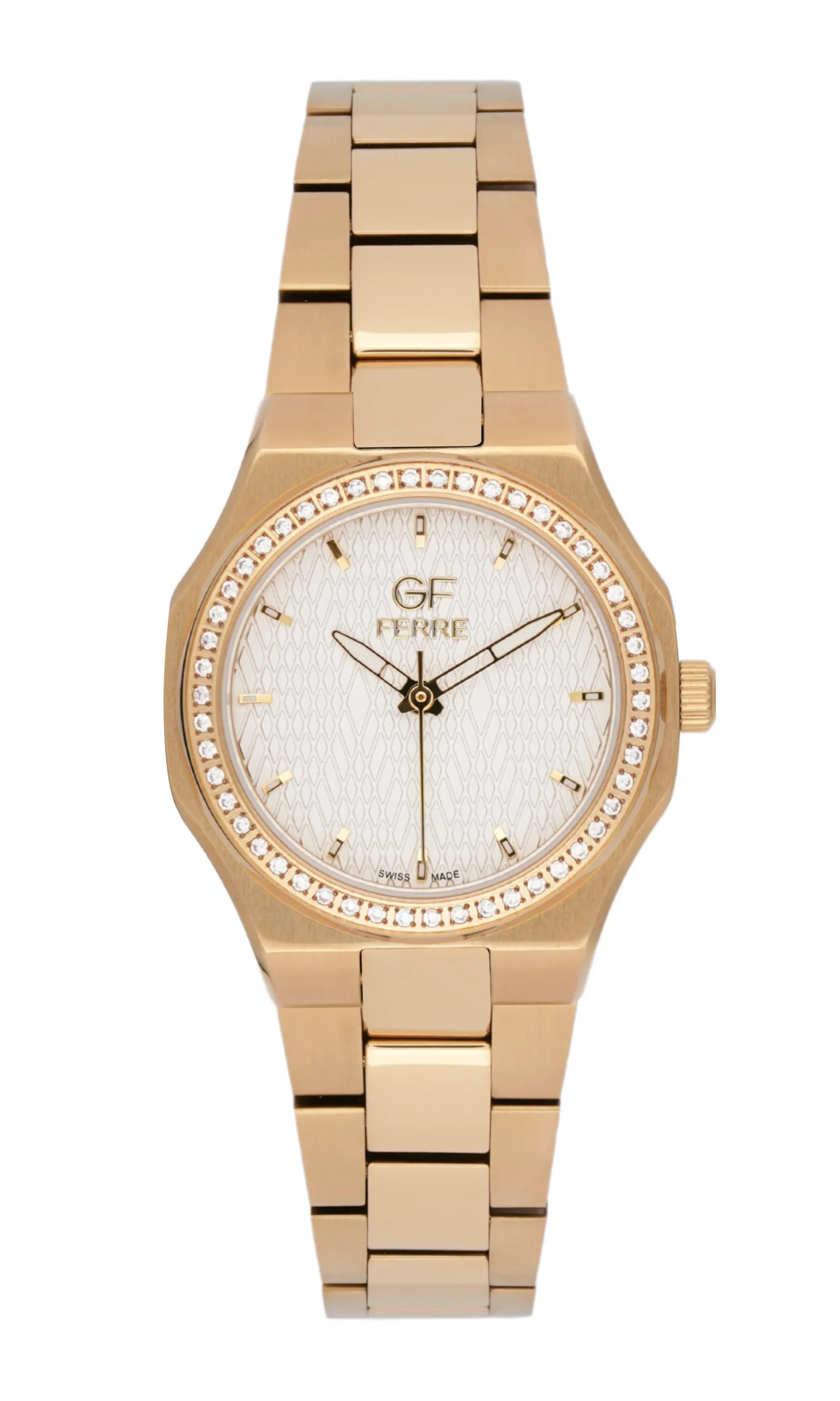 GFGPW6015L.webp GF Ferre- Ladies- GP Case- White Dial- GP Band- CZ - Image 1