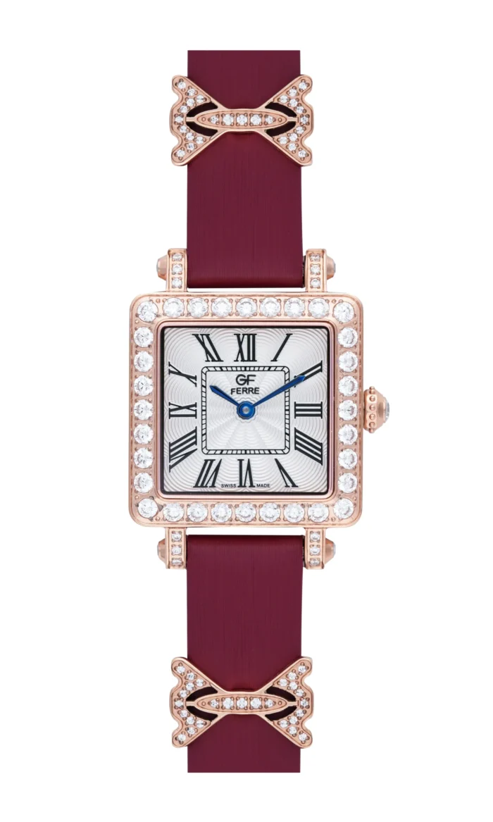 GF Ferre- Ladies- RG Case- White Dial- Red Leather Strap- CZ - Image 1