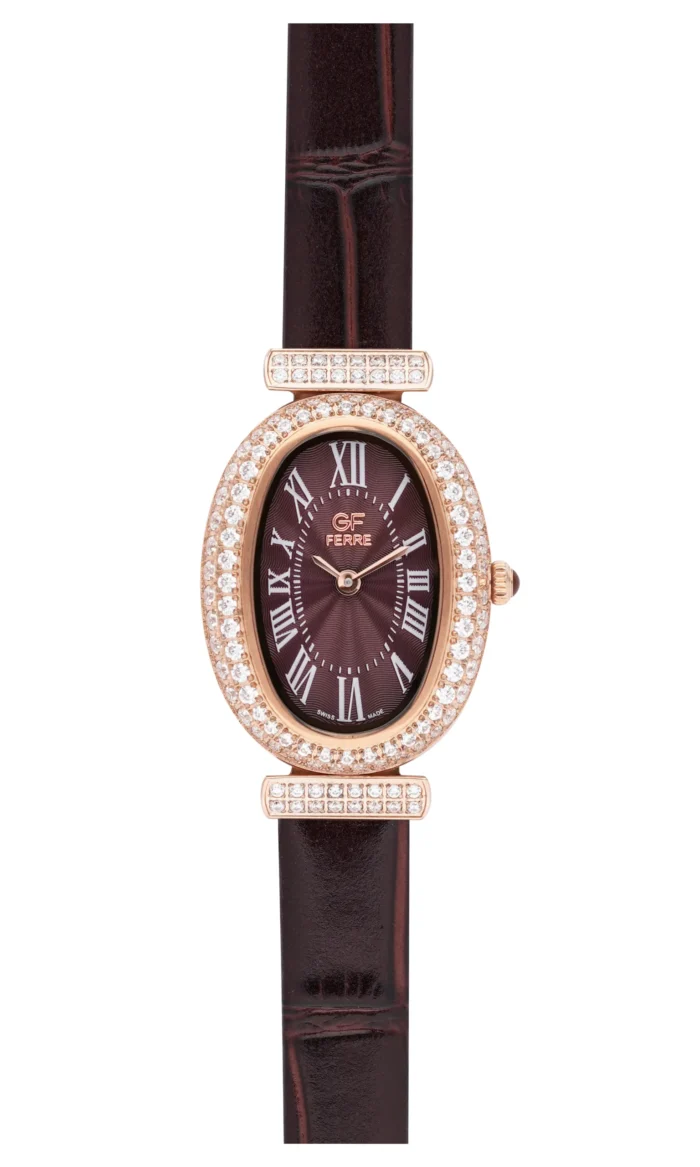 GF Ferre- Ladies- RG Case- Brown Dial- Brown Strap- CZ - Image 1
