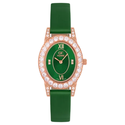 GF Ferre- Ladies- RG Case- Green Dial- Green Leather Strap- CZ