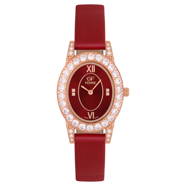 GFRGRD8017LZ.webp GF Ferre- Ladies- RG Case- Red Dial- Red Leather Strap- CZ - Image 1