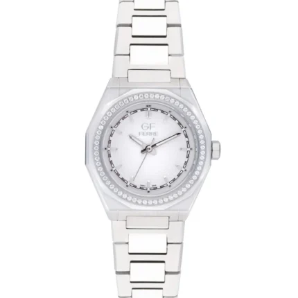GF Ferre- Ladies- SS Case- White Dial- SS Band- CZ
