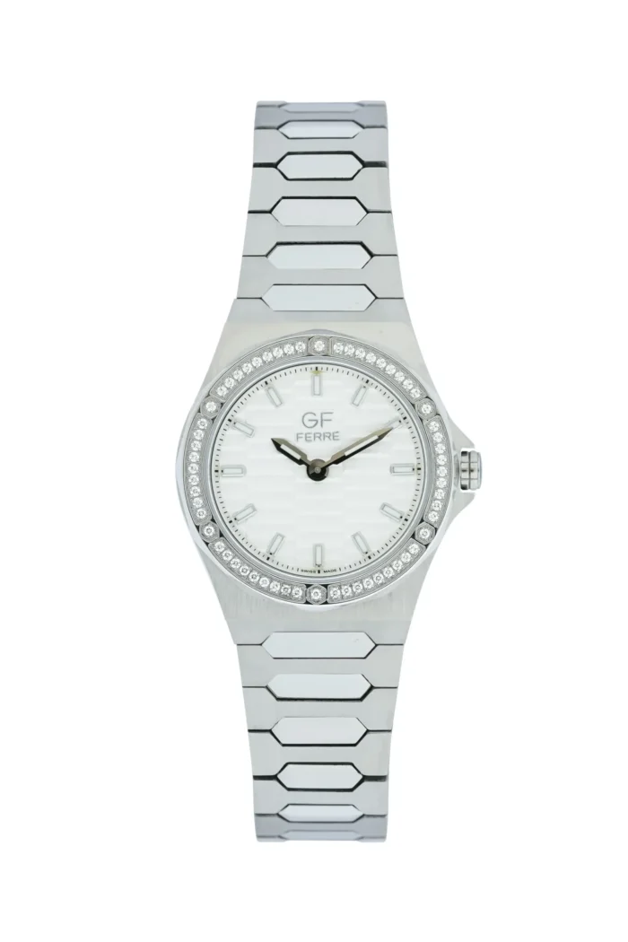 GF Ferre- Ladies- SS Case- White Dial- SS Band- CZ - Image 1