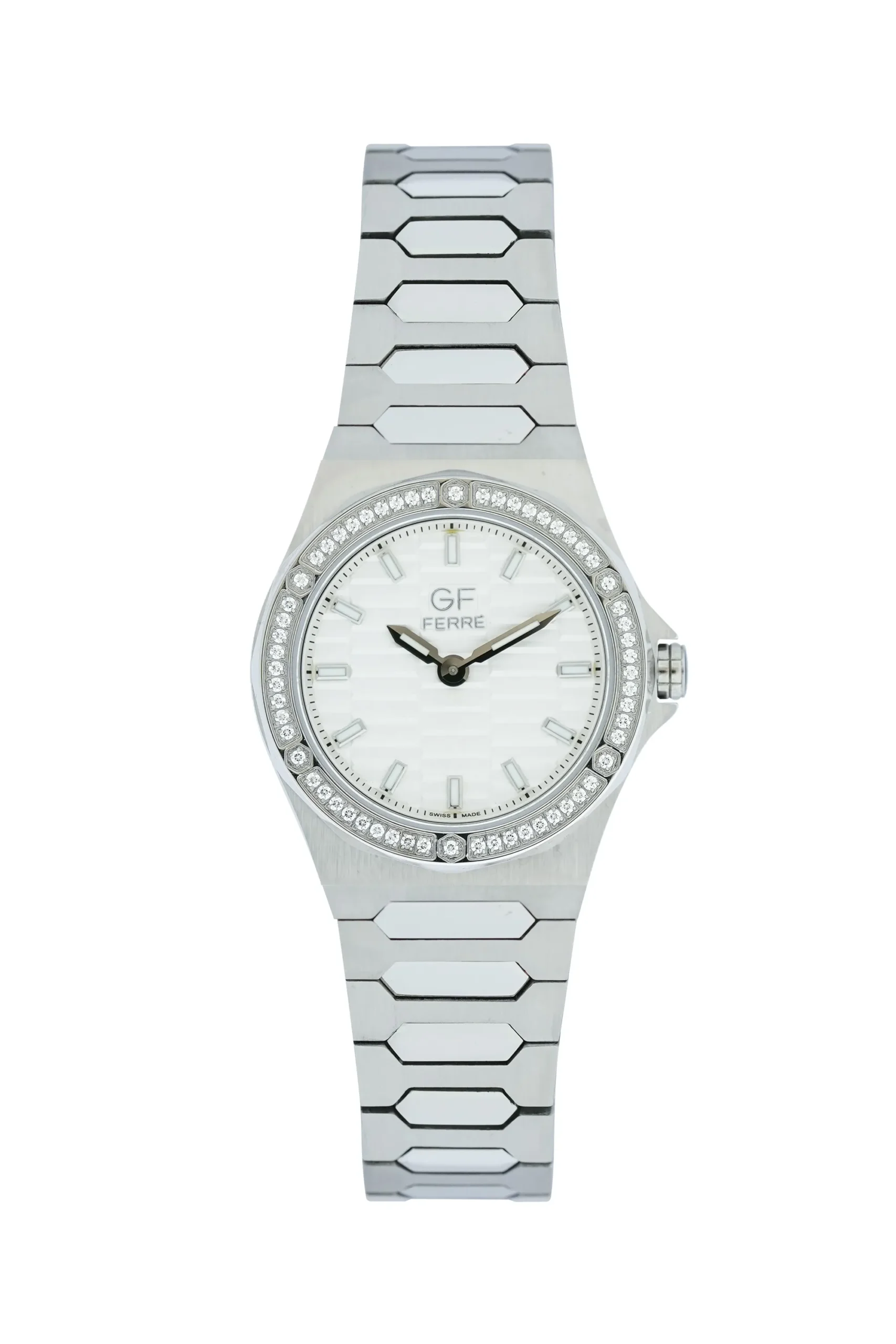 GFSS170181LZ.webp GF Ferre- Ladies- SS Case- White Dial- SS Band- CZ - Image 1