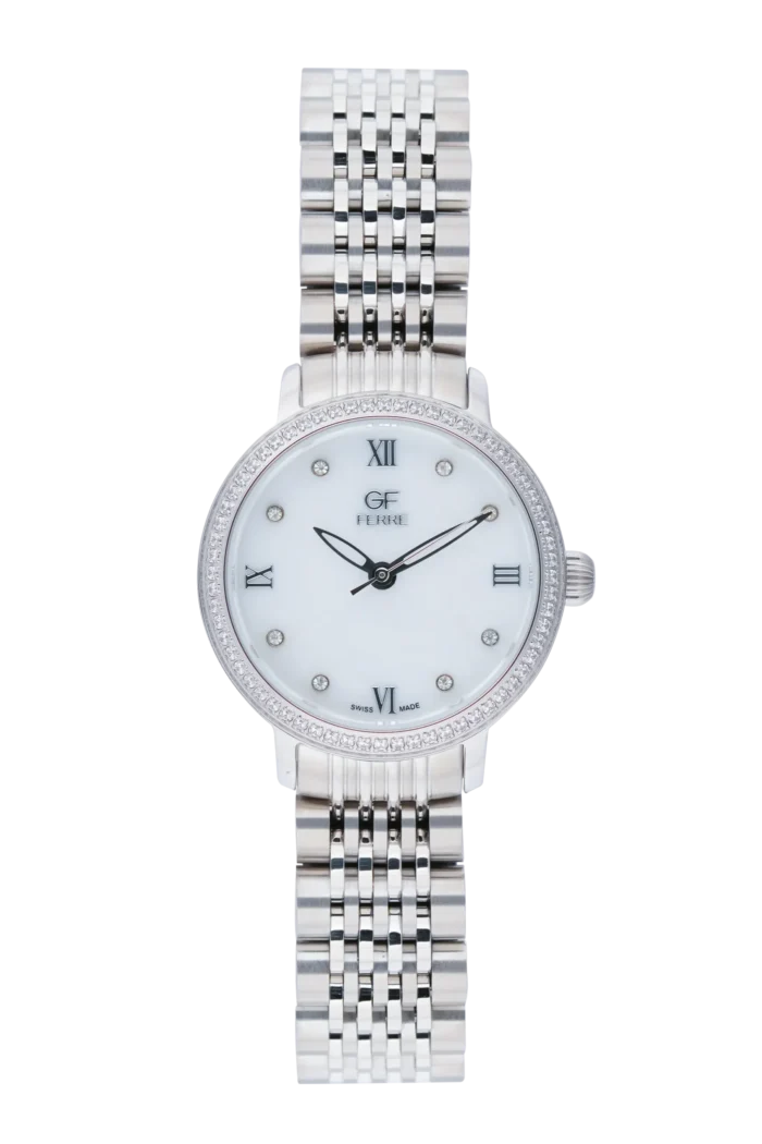 GF Ferre- Ladies- SS Case- White Dial- SS Band- CZ - Image 1
