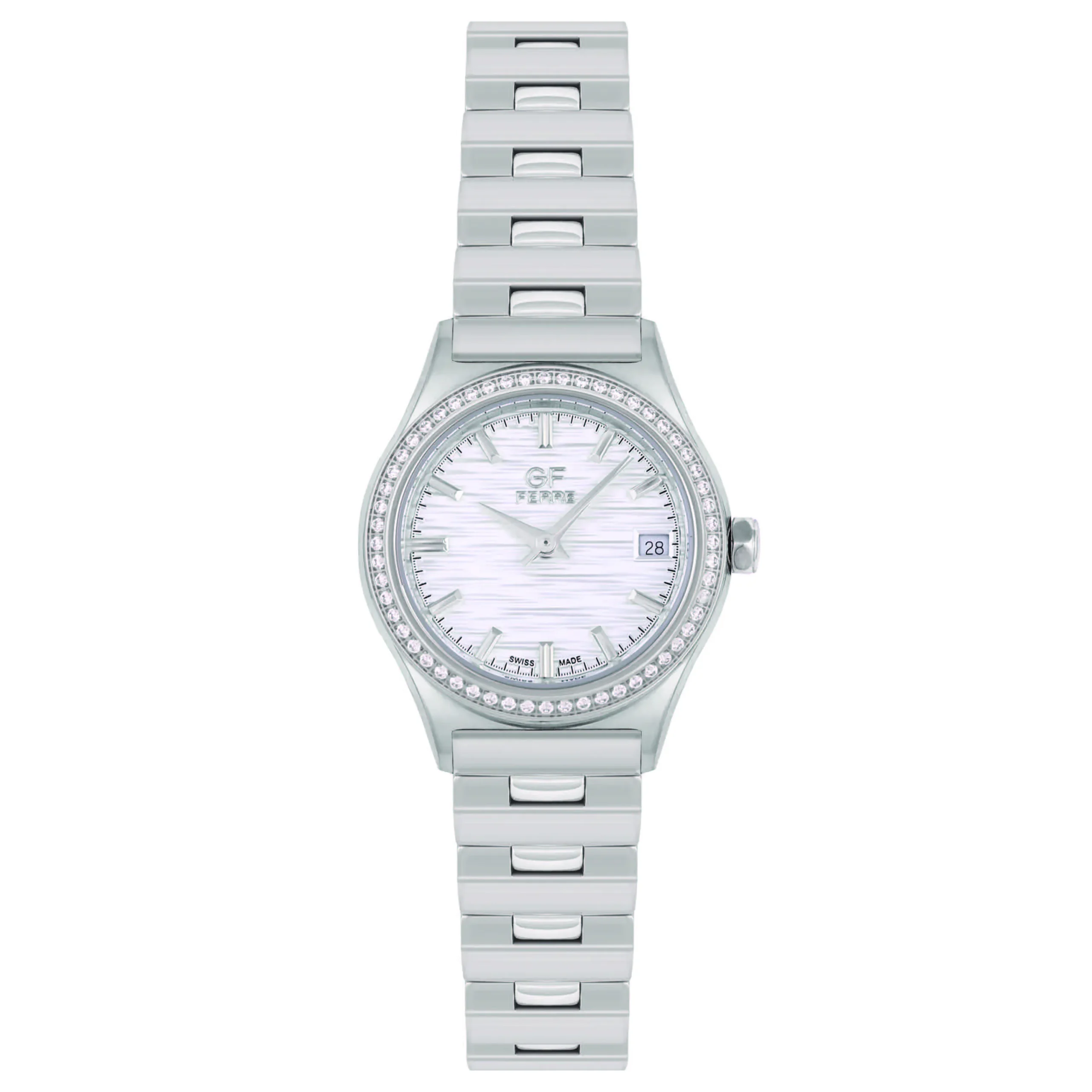 GF Ferre- Ladies- SS Case- Silver Dial- SS Band- CZ