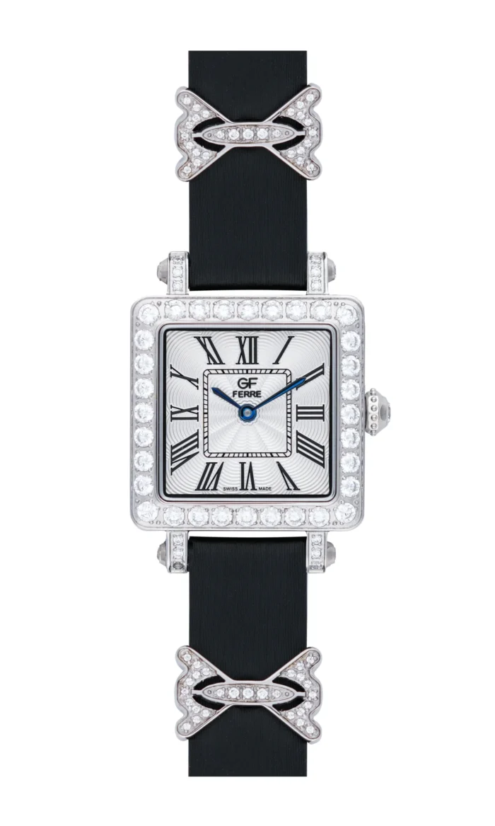 GF Ferre- Ladies- SS Case- White Dial- Black Leather Strap- CZ - Image 1