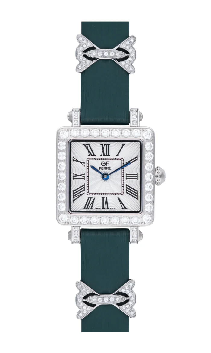 GF Ferre- Ladies- SS Case- White Dial- Green Leather Strap- CZ - Image 1