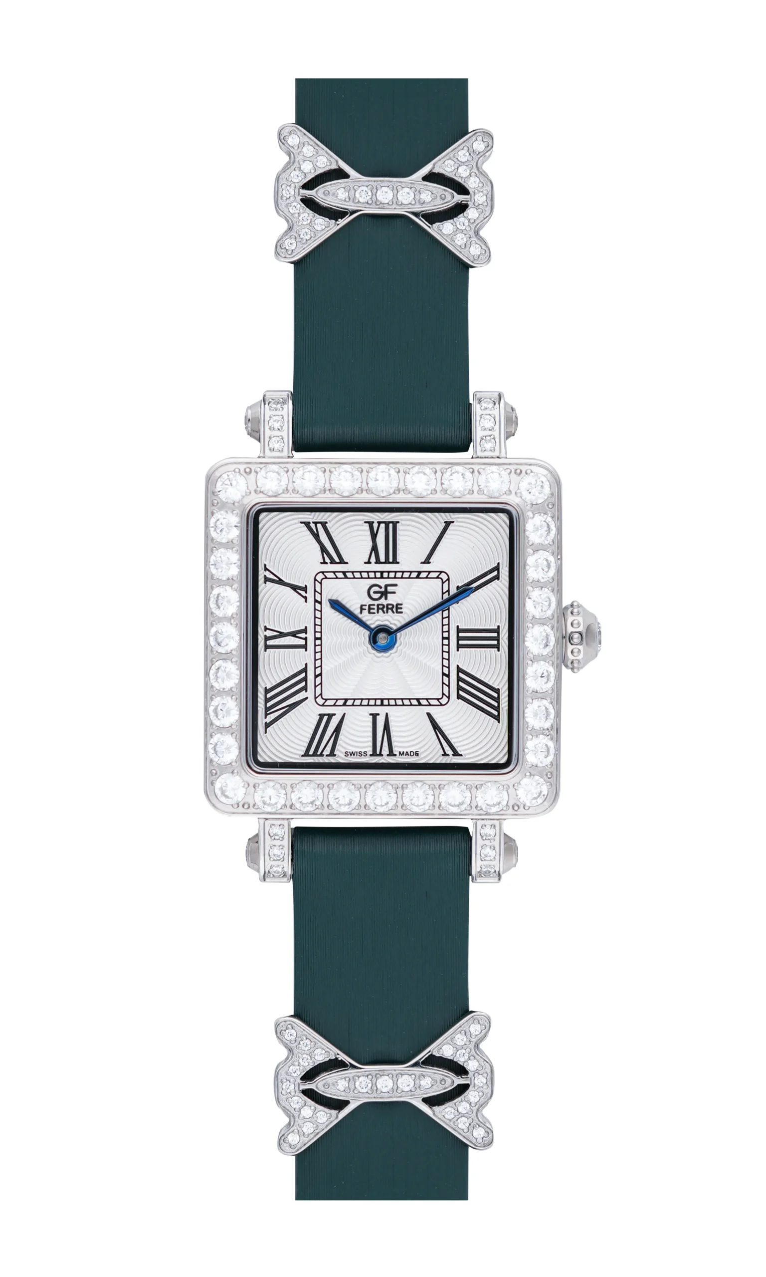 GFSS3056L-GN.webp GF Ferre- Ladies- SS Case- White Dial- Green Leather Strap- CZ - Image 1