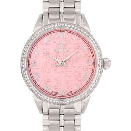 GF Ferre- Ladies- SS Case- Pink Dial- SS Band- CZ