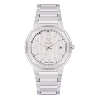 GF Ferre- Gents- SS Case- White Dial- SS Band