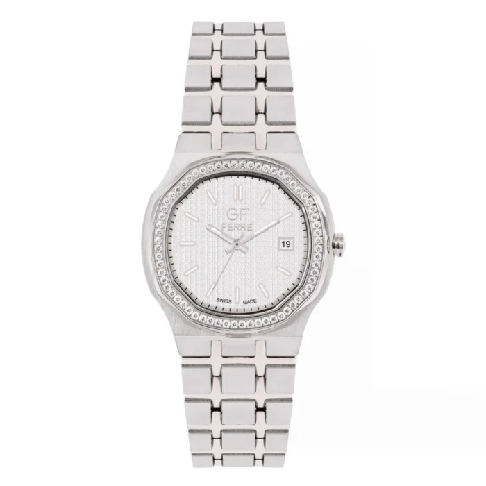 GF Ferre- Ladies- SS Case- White Dial- SS Band- CZ - Image 1
