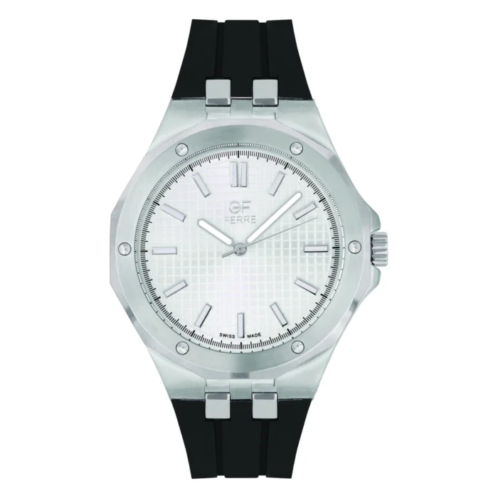 GF Ferre- Gents- SS Case- White Dial- Black Rubber Strap - Image 1
