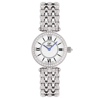GF Ferre- Ladies- SS Case- White Dial- SS Band- CZ