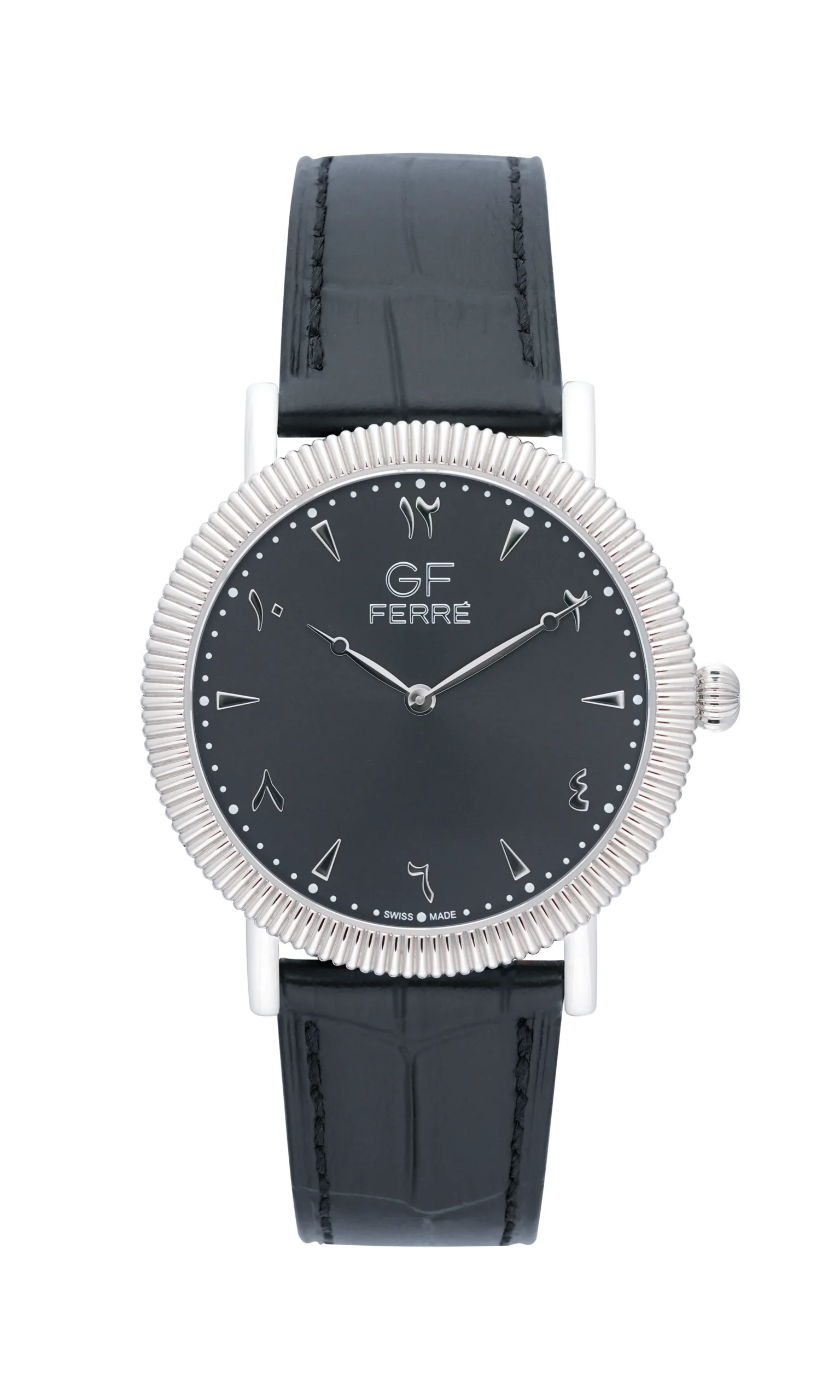 GFSSBK29615M.webp GF Ferre- Unisex- SS Case- Black Dial- Black Leather - Image 1