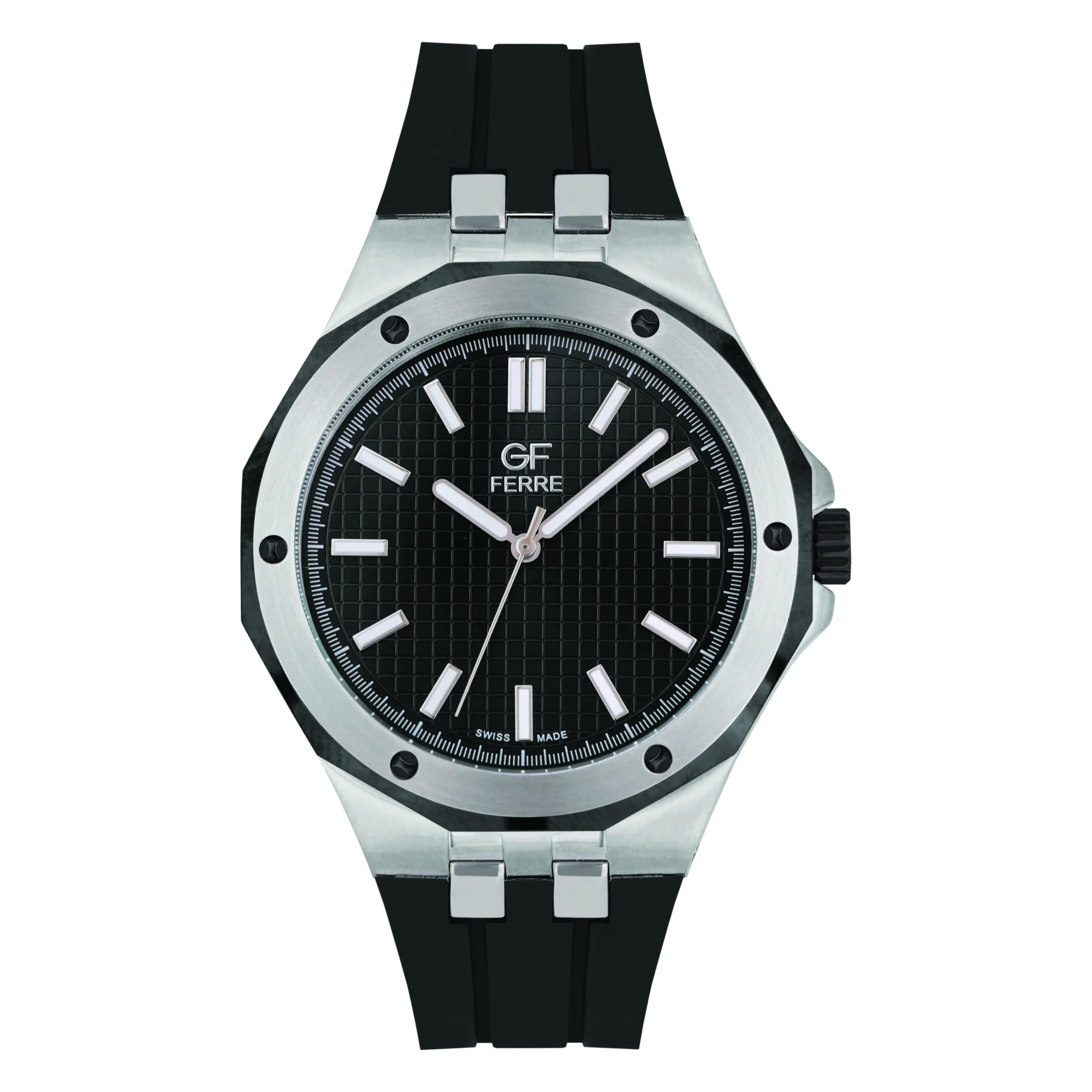 GFSSBK8161G.webp GF Ferre- Gents- SS Case- Black Dial- Black Rubber Strap - Image 1