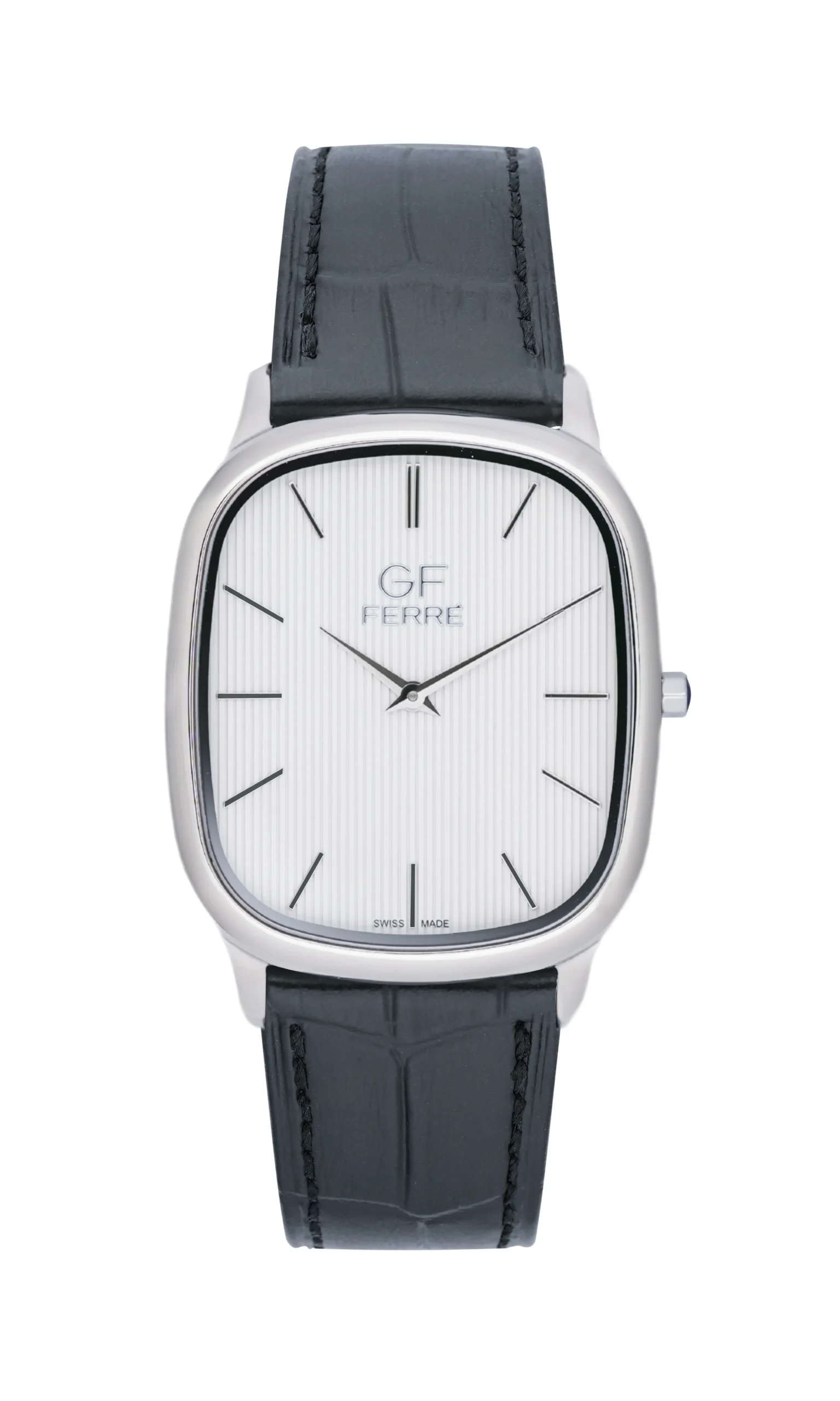 GFSSBKW29617M.webp GF Ferre- Unisex- SS Case- White Dial- Black Leather - Image 1