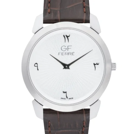 GF Ferre- Unisex- SS Case- White Dial- Brown Leather