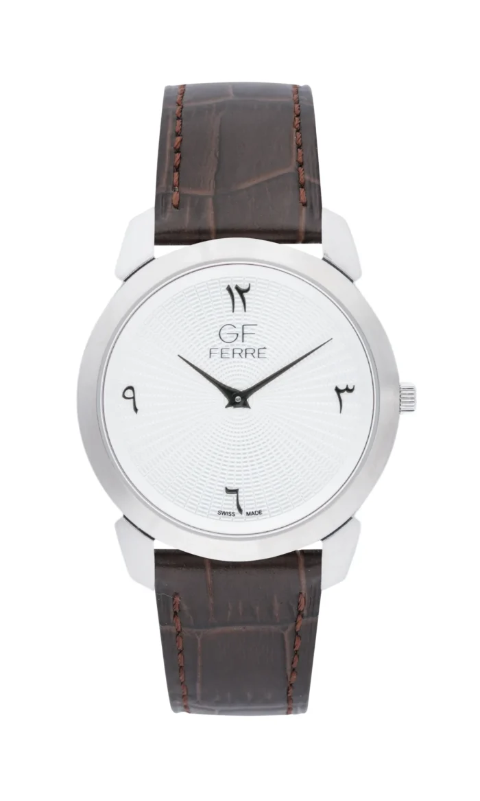 GF Ferre- Unisex- SS Case- White Dial- Brown Leather - Image 1
