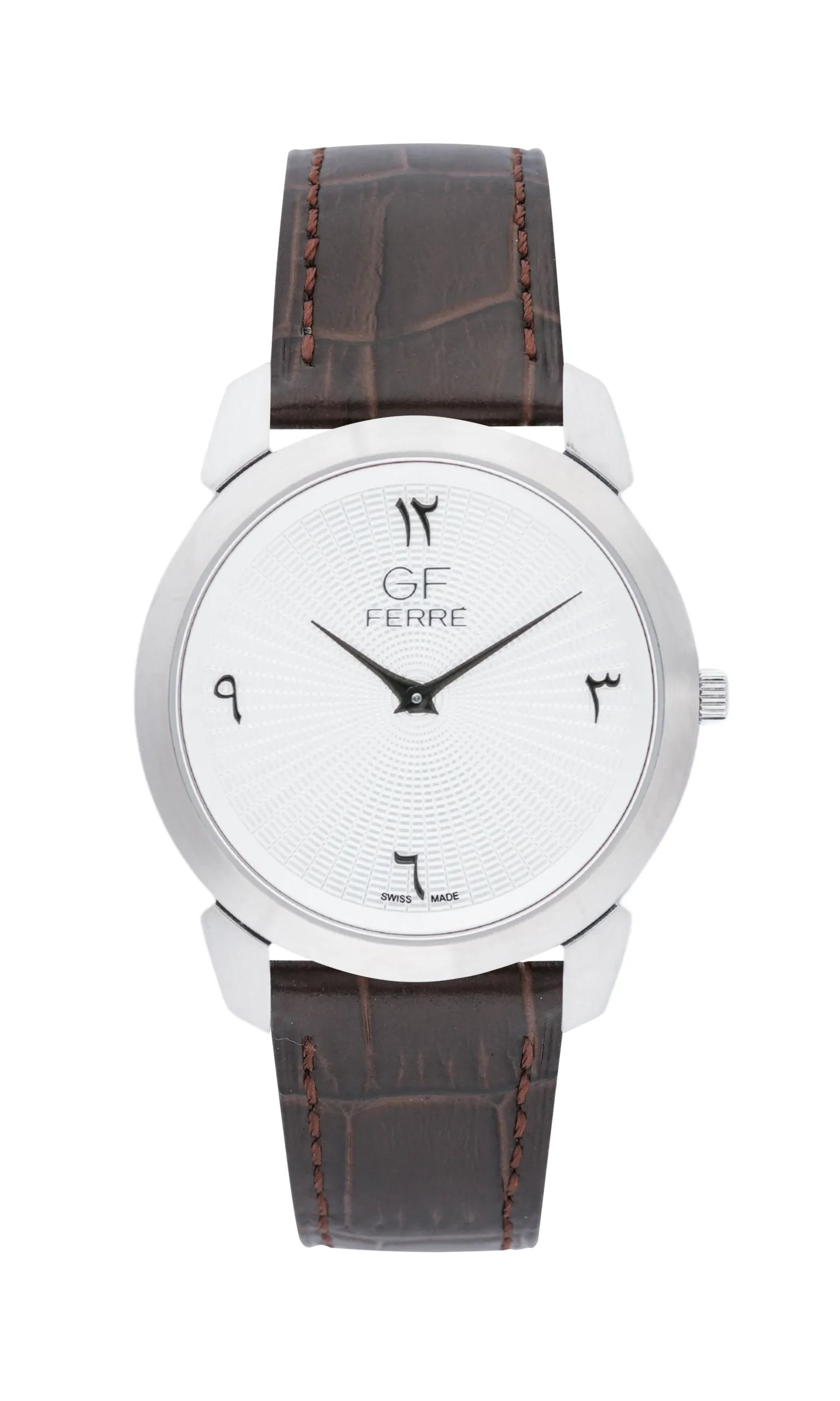 GFSSBRW29612M.webp GF Ferre- Unisex- SS Case- White Dial- Brown Leather - Image 1