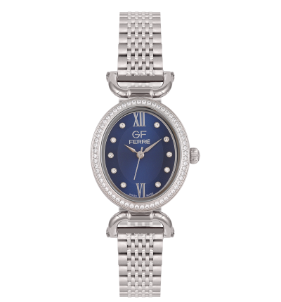 GF Ferre- Ladies- SS Case- Blue Dial- SS Band- CZ