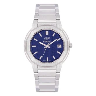 GF Ferre- Gents- SS Case- Blue Dial- SS Band