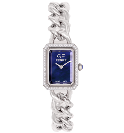 GF Ferre- Ladies- SS Case- Blue Dial- SS Band- CZ